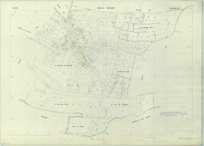 Binson-et-Orquigny (51063). Section AV échelle 1/1000, plan renouvelé pour 1971, plan régulier (papier armé).