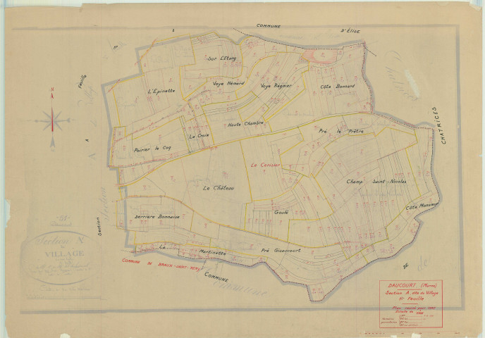 Élise-Daucourt (51228). Section A1 1 échelle 1/2500, plan mis à jour pour 1947 (ancienne commune de Daucourt (51209), plan non régulier (papier)