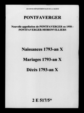 Pontfaverger. Naissances, mariages, décès 1793-an X