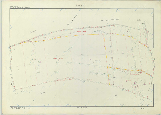 Hans (51283). Section ZP échelle 1/2000, plan remembré pour 1974, plan régulier (papier armé)