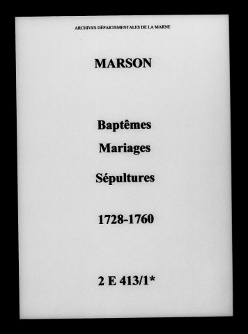 Marson. Baptêmes, mariages, sépultures 1728-1760