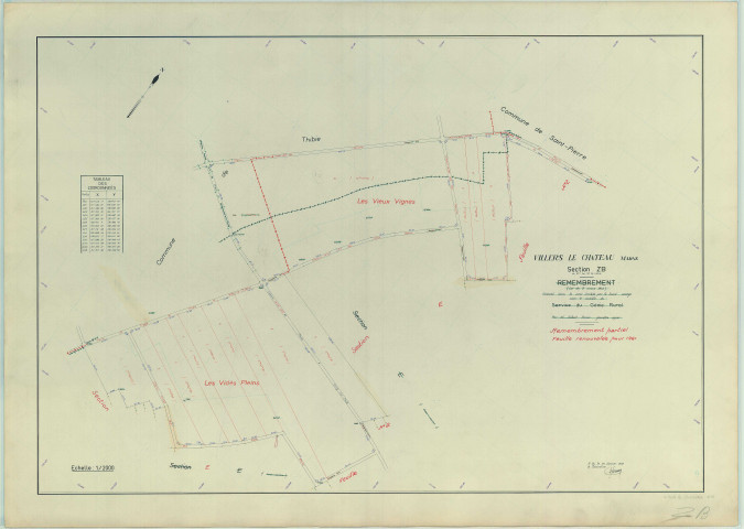 Villers-le-Château (51634). Section ZB échelle 1/2000, plan remembré pour 1961, plan régulier (papier armé)
