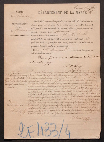 Moiremont. Publications de mariage 1862-1927