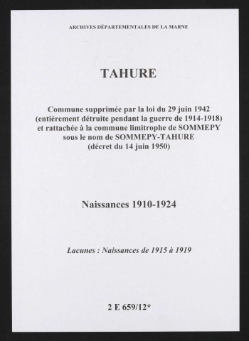 Tahure. Naissances 1910-1924