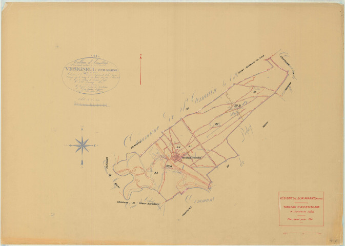 Vésigneul-sur-Marne (51616). Tableau d'assemblage 1 échelle 1/10000, plan mis à jour pour 1945, plan non régulier (papier)