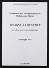 Communes d'Aigny à Louvercy de l'arrondissement de Châlons. Mariages 1922
