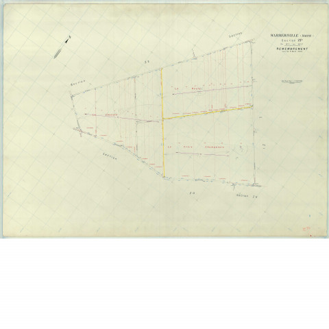 Warmeriville (51660). Section ZP échelle 1/2000, plan remembré pour 1974, plan régulier (papier armé).