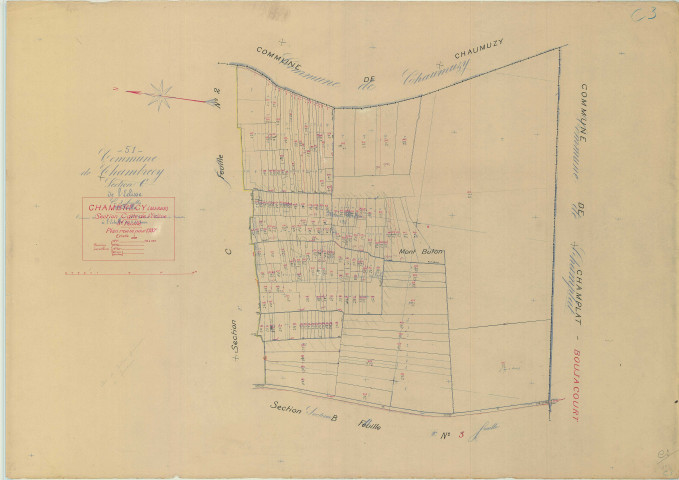 Chambrecy (51111). Section C3 échelle 1/1000, plan mis à jour pour 1937, plan non régulier (papier).