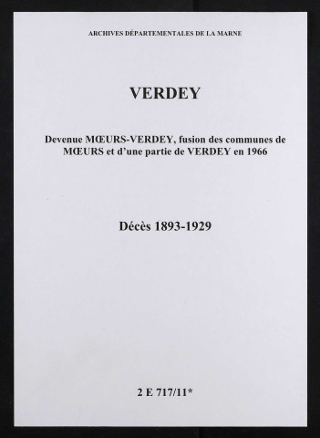 Verdey. Décès 1893-1929