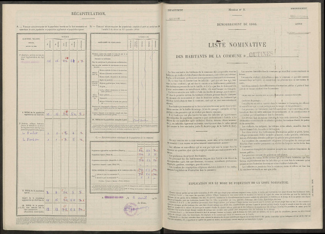Outines. Dénombrement de la population 1946