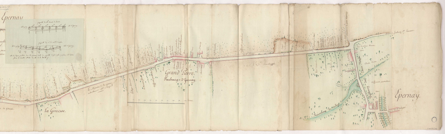 RN 5. Plan de la partie de la route de Pierry à Epernay, 1778.