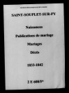 Saint-Souplet. Naissances, publications de mariage, mariages, décès 1833-1842