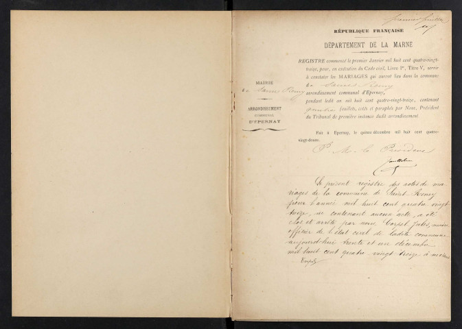 Saint-Remy-sous-Broyes. Mariages 1893-1900, 1902-1904 et 1906-1929. Décès 1901 et 1905