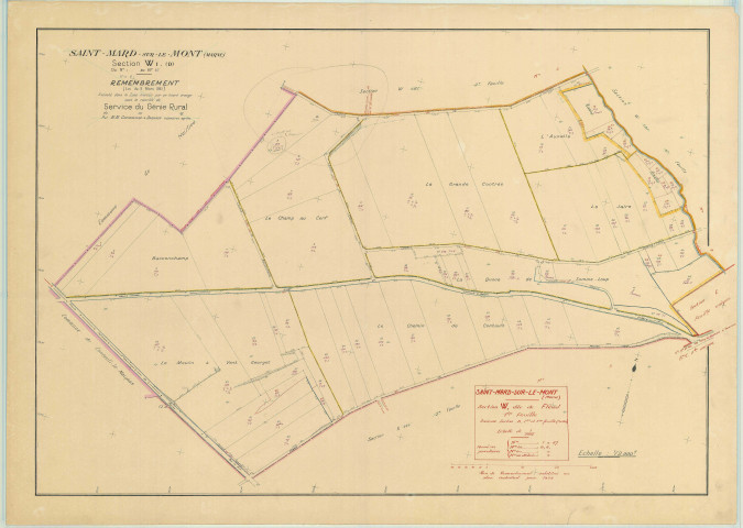 Saint-Mard-sur-le-Mont (51500). Section W1 échelle 1/2000, plan remembré pour 1953 (ancienne section D), plan régulier (papier)