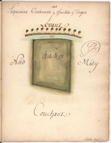 Cayet des plans et figures des prés de l'hotel Dieu de Sainte Manéhould, 1761. Plan n° 41 : Laquemine.