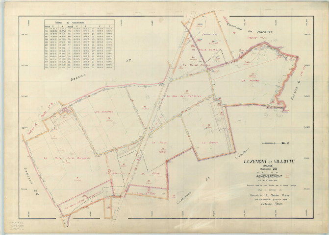 Luxémont-et-Villotte (51334). Section ZD échelle 1/2000, plan remembré pour 1963, plan régulier (papier armé)