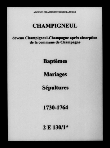 Champigneul. Baptêmes, mariages, sépultures 1730-1764