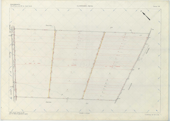 Clamanges (51154). Section ZR échelle 1/2000, plan remembré pour 1971, plan régulier (papier armé)