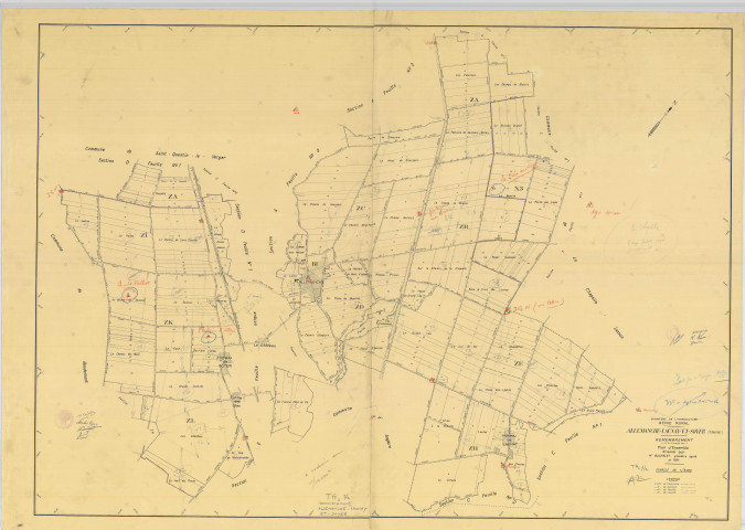Allemanche-Launay-et-Soyer (51004). Tableau d'assemblage échelle 1/5000, plan remembré pour 01/01/1954.Tableau d'assemblage en deux parties (2/2) (papier)