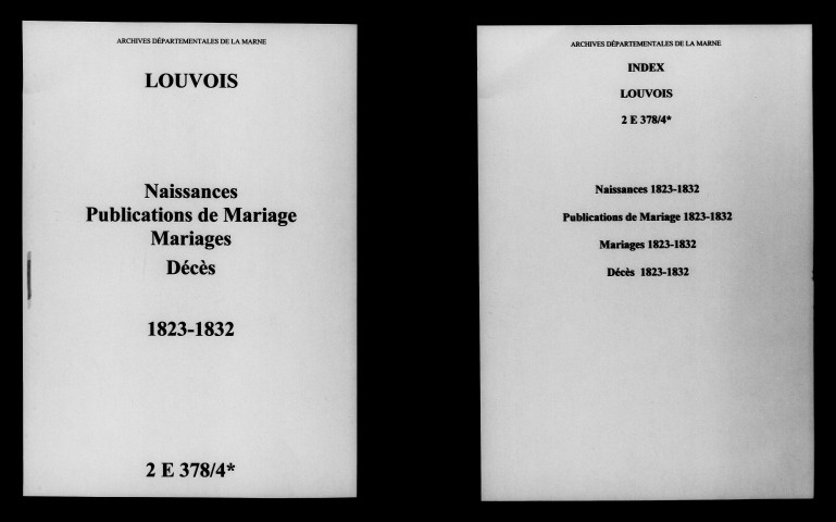 Louvois. Naissances, publications de mariage, mariages, décès 1823-1832