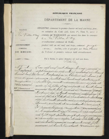Villa d'Ay (La). Ay. Mariages, décès 1913-1922