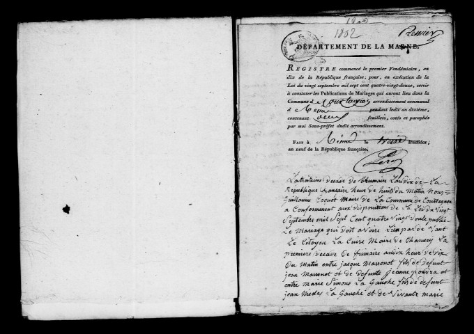 Courtagnon. Publications de mariage an IX-1815