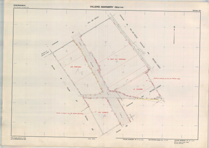 Villers-Marmery (51636). Section ZA échelle 1/2000, plan remembré pour 1979, plan régulier (papier armé).