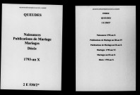 Queudes. Naissances, publications de mariage, mariages, décès 1793-an X