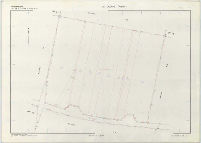 Cheppe (La) (51147). Section YI échelle 1/2000, plan remembré pour 1978, plan régulier (papier armé)