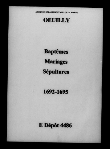 Oeuilly. Baptêmes, mariages, sépultures 1692-1695