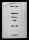 Orconte. Naissances, mariages, décès 1833-1852