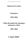 Trois-Fontaines. Naissances et tables décennales des naissances, mariages, décès 1853-1862