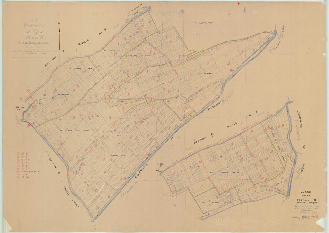Lisse-en-Champagne (51325). Section B1 échelle 1/2500, plan mis à jour pour 1958, plan non régulier (papier)