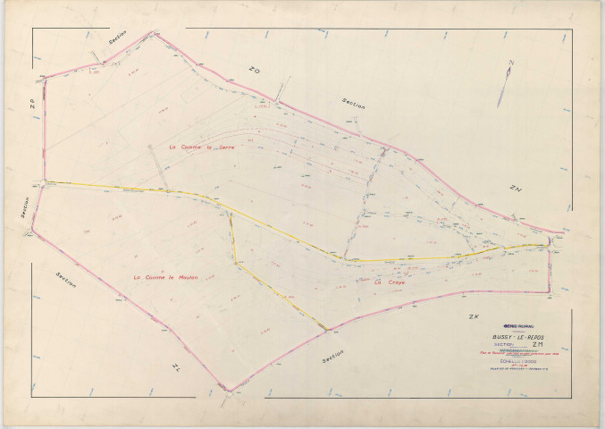 Bussy-le-Repos (51098). Section ZM échelle 1/2000, plan remembré pour 1968, plan régulier (papier armé)