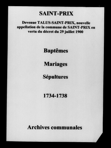 Saint-Prix. Baptêmes, mariages, sépultures 1734-1738