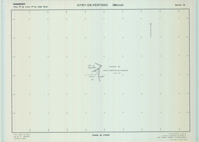 Vitry-en-Perthois (51647). Section ZE 2 échelle 1/2000, plan remembré pour 1994, plan régulier (calque)