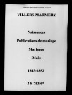 Villers-Marmery. Naissances, publications de mariage, mariages, décès 1843-1852