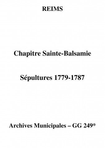 Reims. Chapitre Sainte-Balsamie . Sépultures 1779-1787