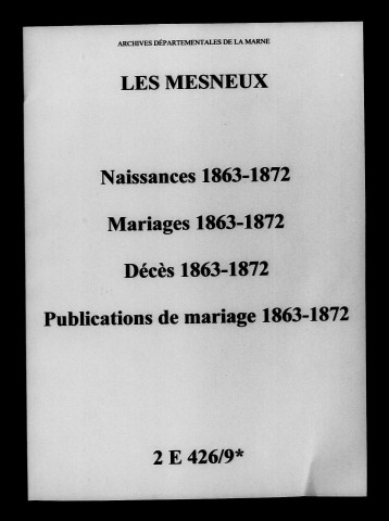 Mesneux (Les). Naissances, mariages, décès, publications de mariage 1863-1872