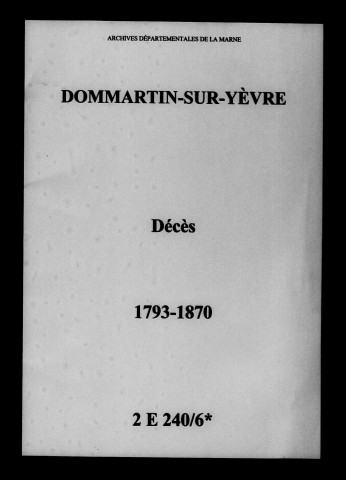 Dommartin-sur-Yèvre. Décès 1793-1870