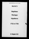 Mancy. Baptêmes, mariages, sépultures 1722-1726