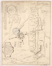 Carte et figure des étangs et mares dans la vallé d'Aunay sur Ie terroir de Trigny, v. 1705.