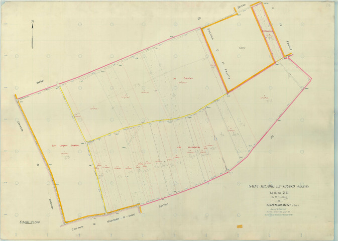 Saint-Hilaire-le-Grand (51486). Section ZB échelle 1/2000, plan remembré pour 1965, plan régulier (papier armé)