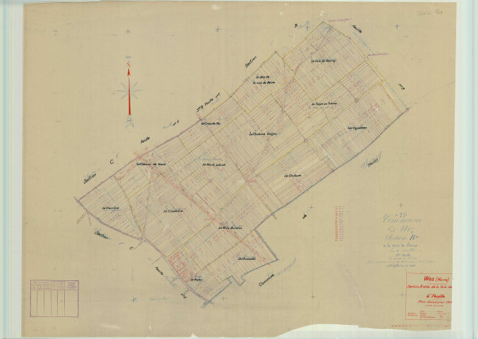Val-de-Vesle (51571). Section B4 échelle 1/2500, plan mis à jour pour 1943, ancienne commune de Wez (51661), plan non régulier (papier).