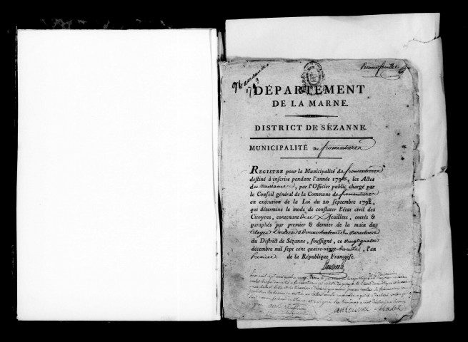 Fromentières. Naissances, publications de mariage, mariages, décès 1793-an X