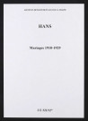 Hans. Mariages 1910-1929