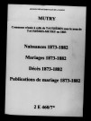 Mutry. Naissances, mariages, décès, publications de mariage 1873-1882