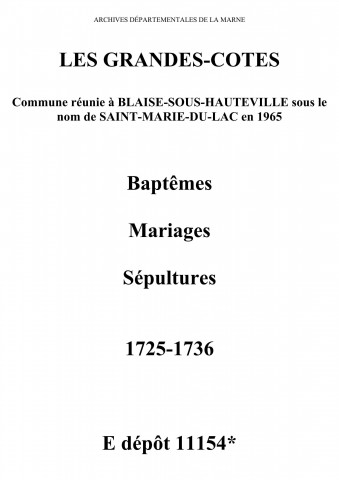 Grandes-Côtes (Les). Baptêmes, mariages, sépultures 1725-1736