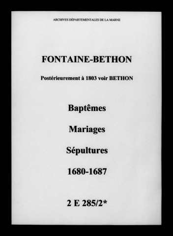 Bethon. Baptêmes, mariages, sépultures 1680-1687