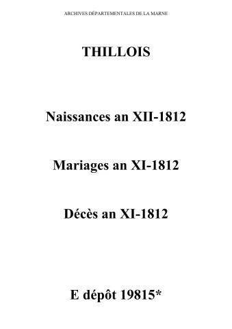 Thillois. Naissances, mariages, décès an XI-1812